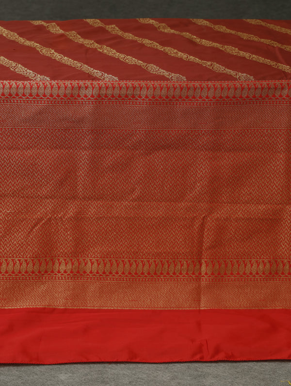 Banarasi silk saree -Rust red with stripes