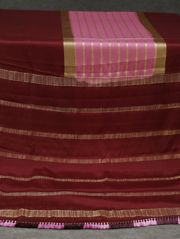 Mysore silk saree - Pink with maroon