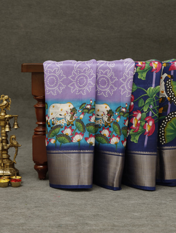 Banarasi pichwai soft silk saree - lavender