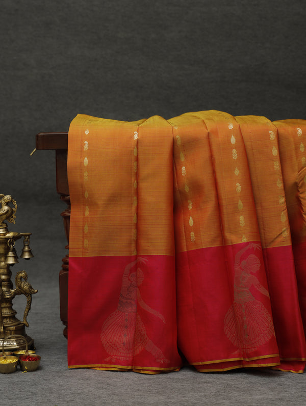 Kanjeevaram silk saree - Fiery Orange