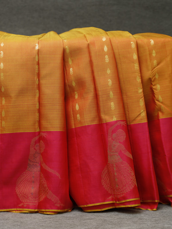 Kanjeevaram silk saree - Fiery Orange