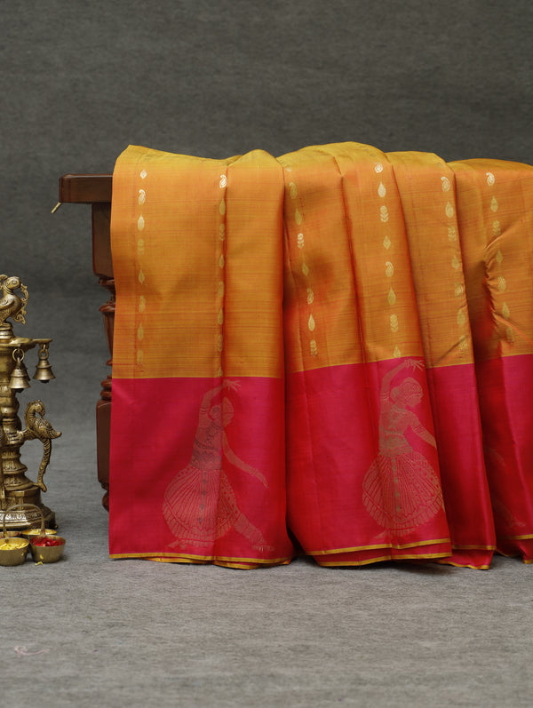 Kanjeevaram silk saree - Fiery Orange