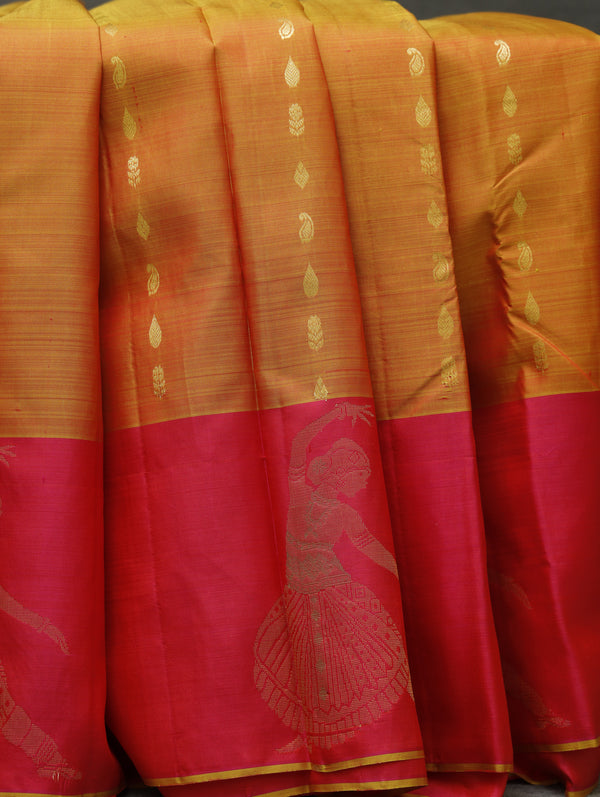 Kanjeevaram silk saree - Fiery Orange