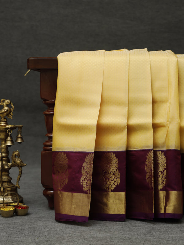 Kanjeevaram silk saree - Cream with Wine