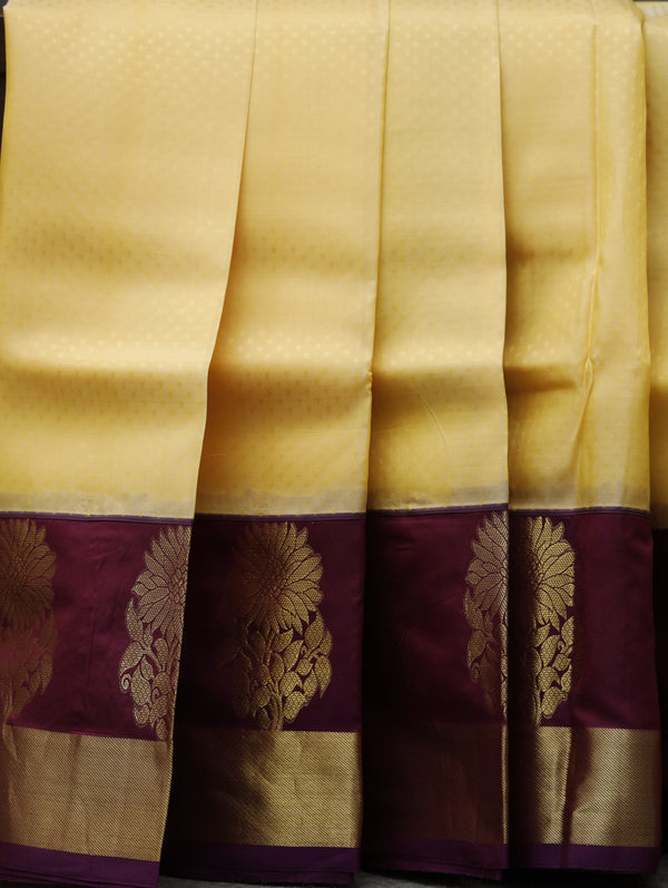Kanjeevaram silk saree - Cream with Wine