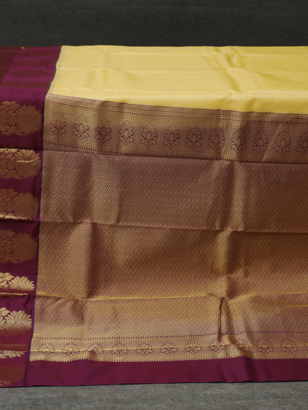 Kanjeevaram silk saree - Cream with Wine