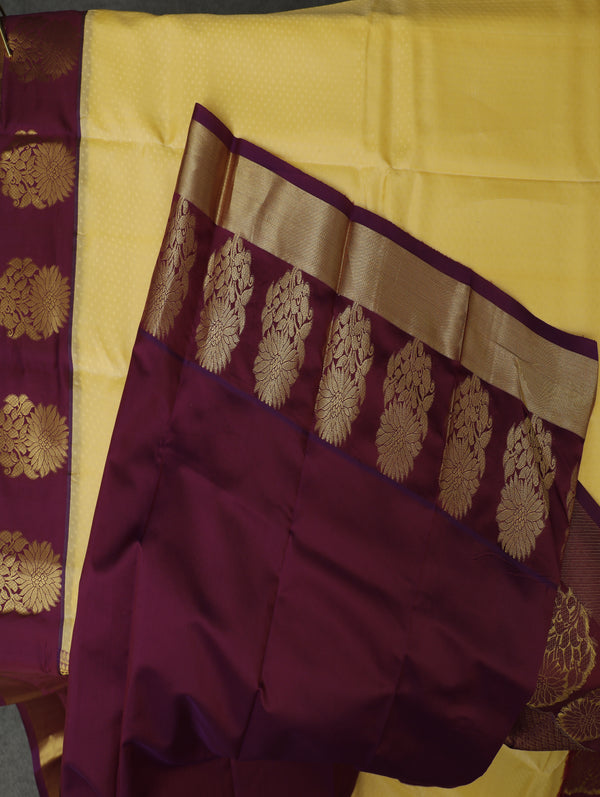 Kanjeevaram silk saree - Cream with Wine
