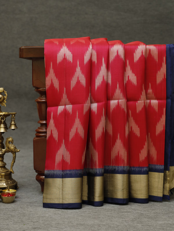 Ikkat silk saree -Pink with navy blue