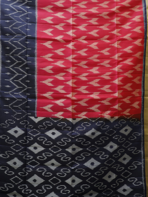 Ikkat silk saree -Pink with navy blue