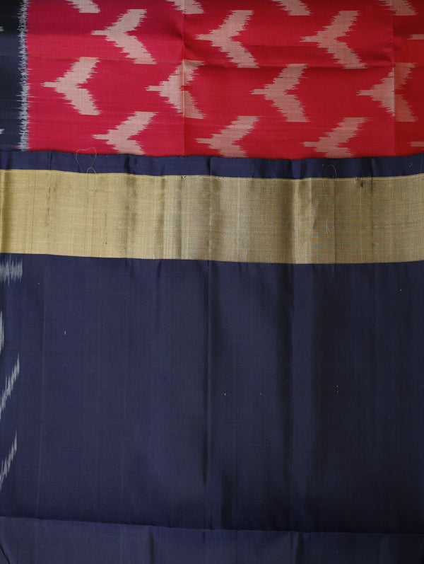 Ikkat silk saree -Pink with navy blue