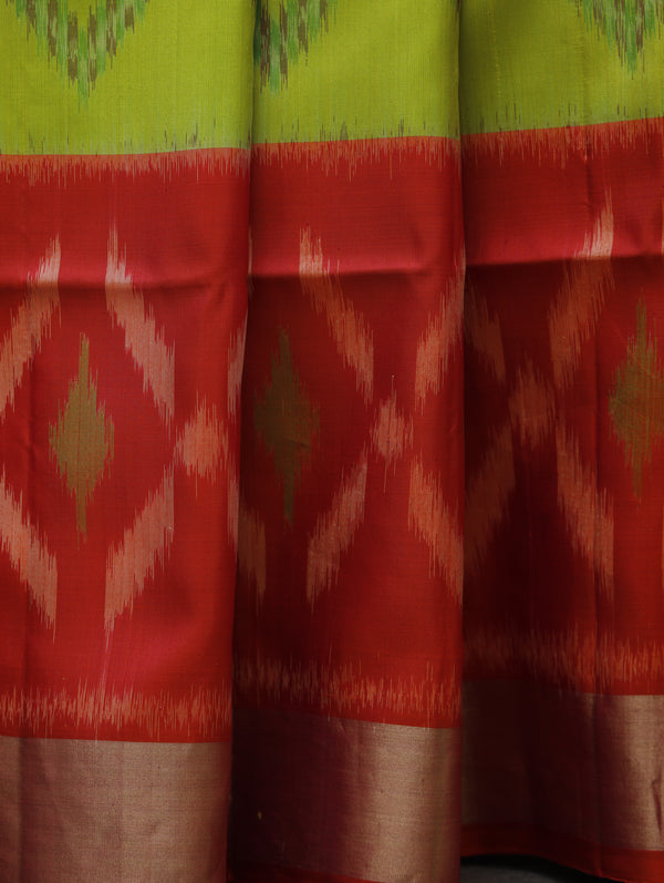 Ikkat silk saree -lime green