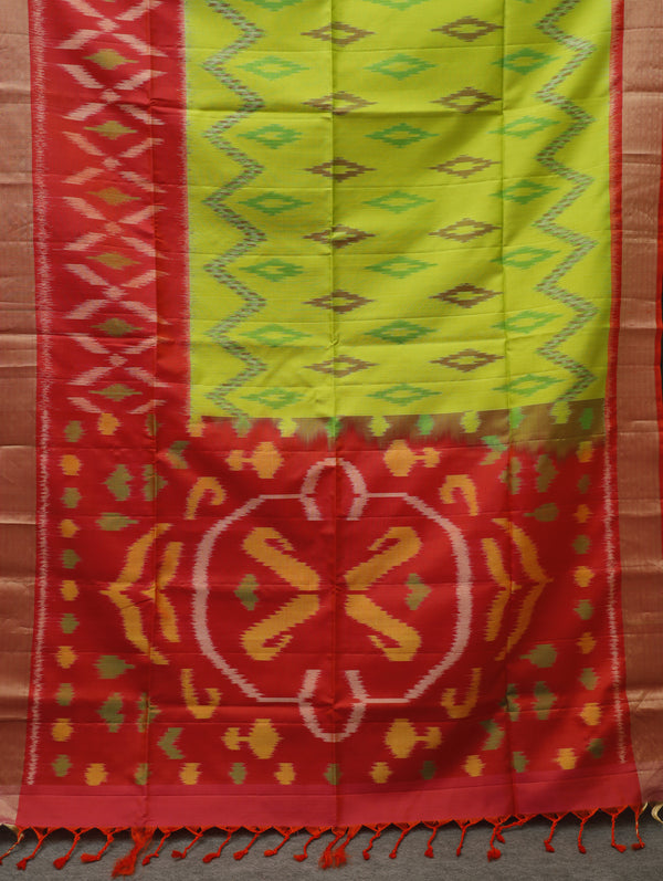 Ikkat silk saree -lime green