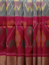 Ikkat silk saree -light grey with pink
