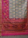 Ikkat silk saree -light grey with pink
