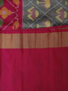 Ikkat silk saree -light grey with pink