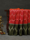 Ikkat silk saree -Red with olive green