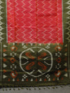 Ikkat silk saree -Red with olive green