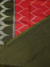 Ikkat silk saree -Red with olive green