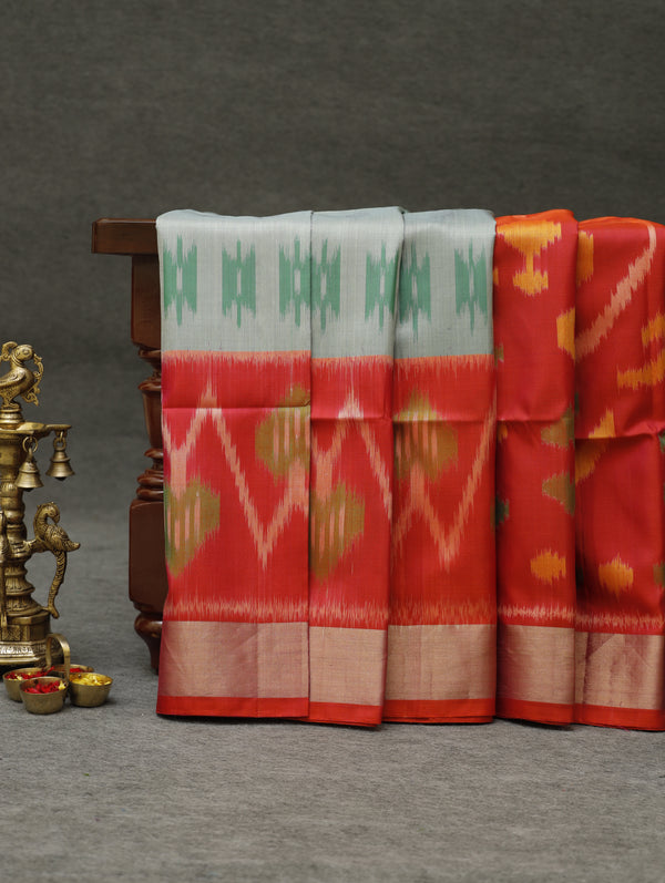Ikkat silk saree -Grey with red