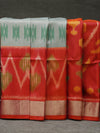 Ikkat silk saree -Grey with red