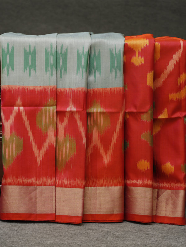 Ikkat silk saree -Grey with red
