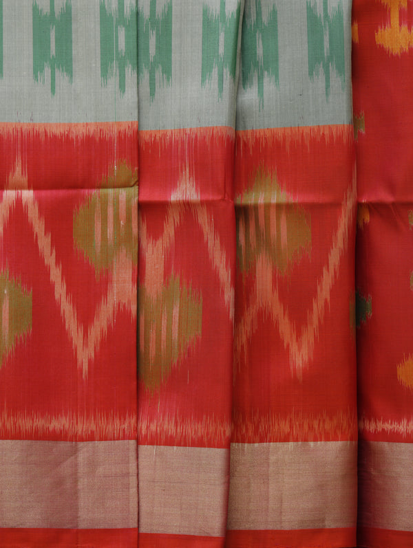 Ikkat silk saree -Grey with red