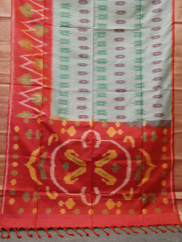Ikkat silk saree -Grey with red