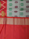 Ikkat silk saree -Grey with red
