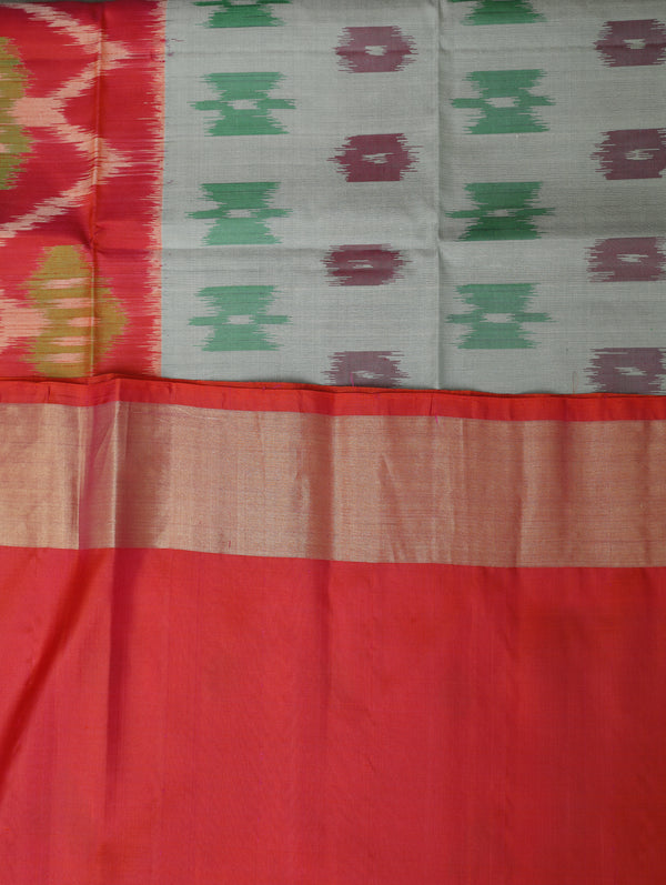 Ikkat silk saree -Grey with red