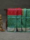 Ikkat silk saree -Fiery Red with lush green