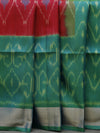 Ikkat silk saree -Fiery Red with lush green