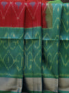 Ikkat silk saree -Fiery Red with lush green
