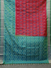 Ikkat silk saree -Fiery Red with lush green