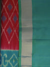 Ikkat silk saree -Fiery Red with lush green