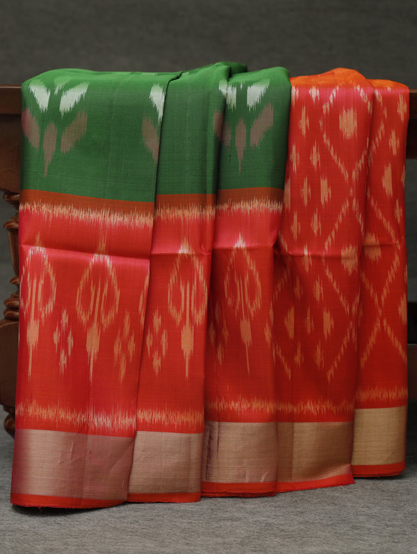 Ikkat silk saree -Green with red
