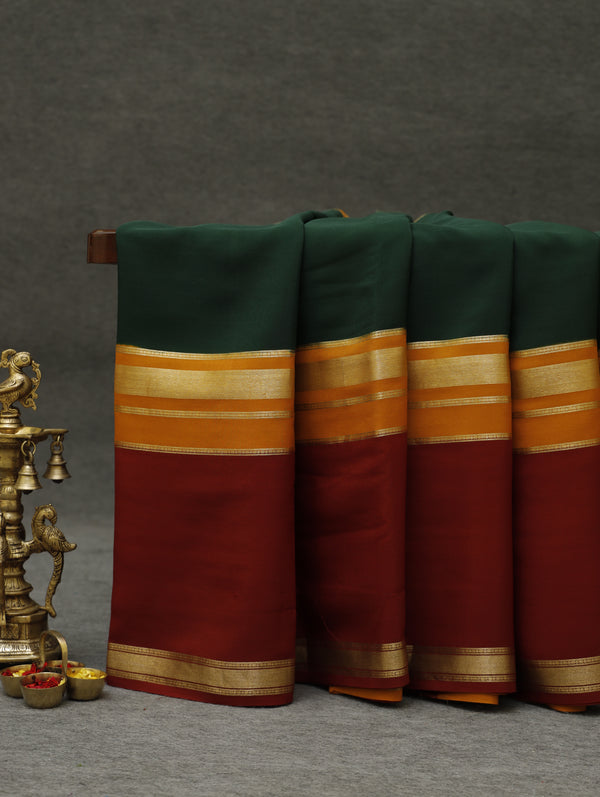 Mysore silk saree - Green with Mustard and maroon