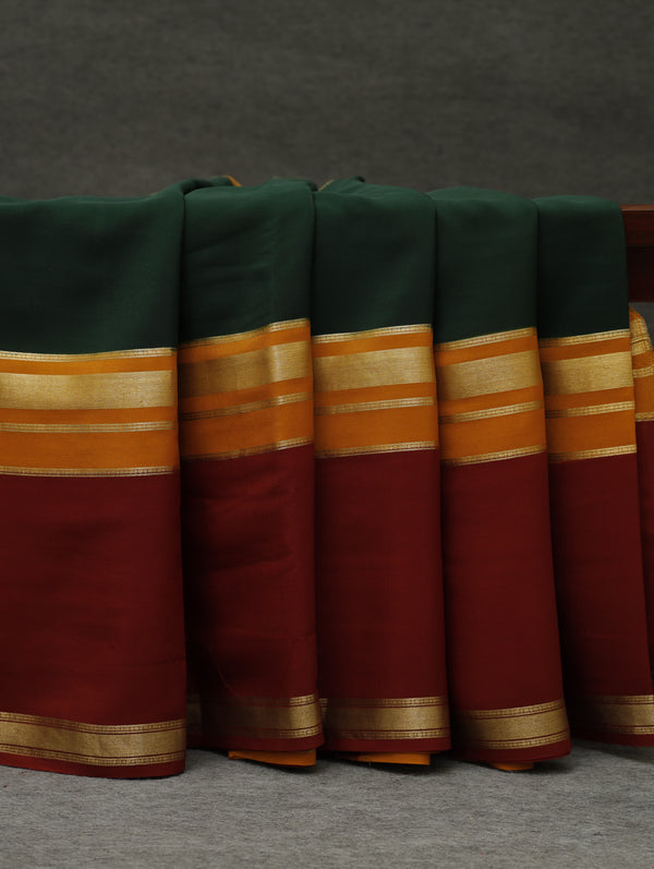 Mysore silk saree - Green with Mustard and maroon