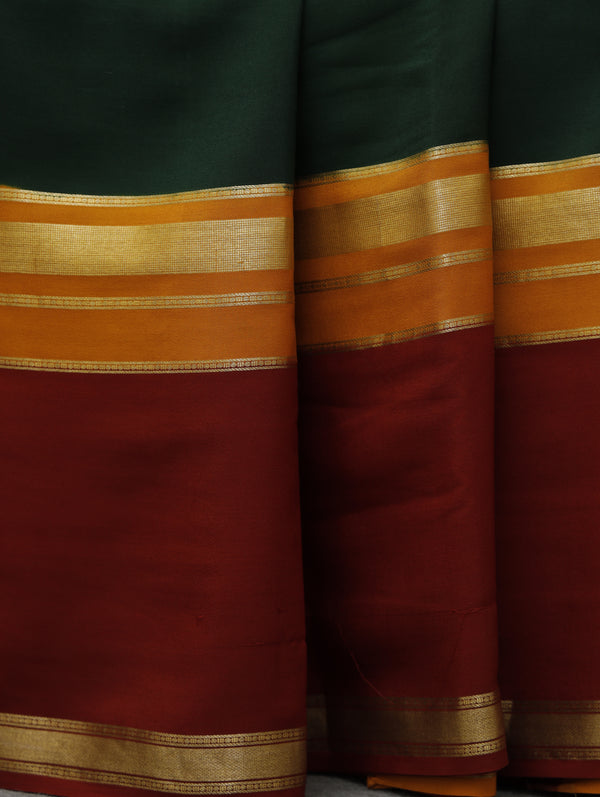 Mysore silk saree - Green with Mustard and maroon