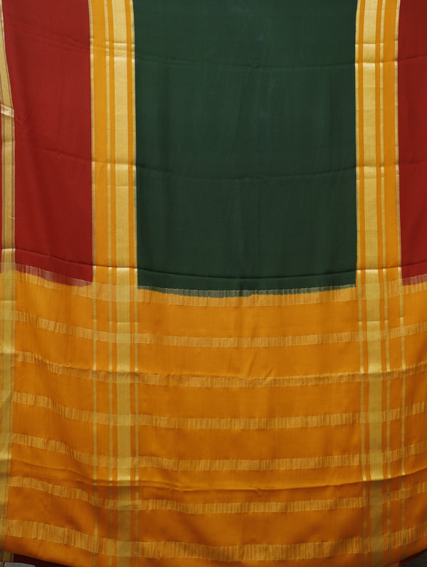 Mysore silk saree - Green with Mustard and maroon