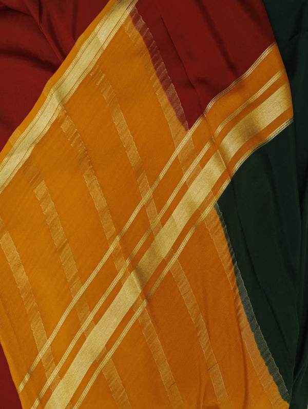 Mysore silk saree - Green with Mustard and maroon