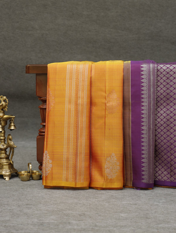 Kanjeevaram silk saree - Sunset orange