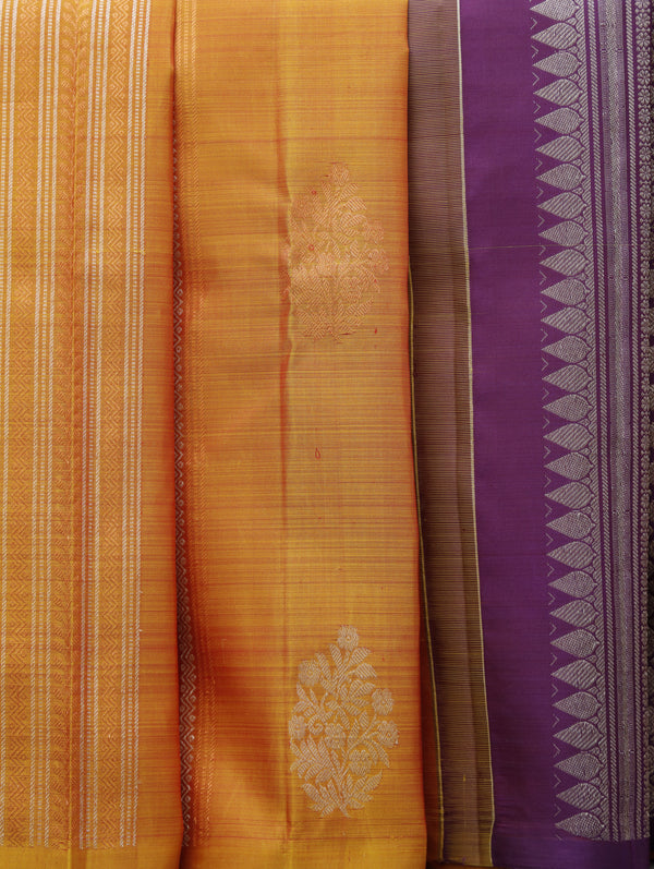 Kanjeevaram silk saree - Sunset orange
