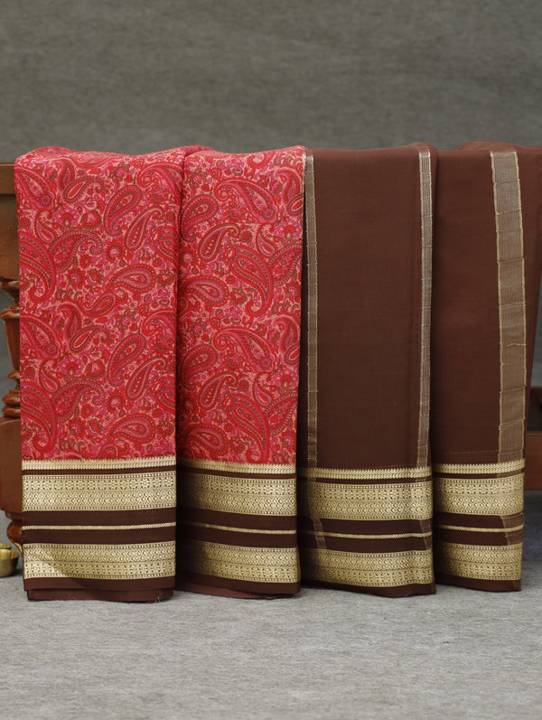 Kalamkari Mysore silk - Pinkish red with coffee brown