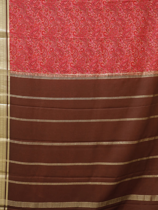 Kalamkari Mysore silk - Pinkish red with coffee brown
