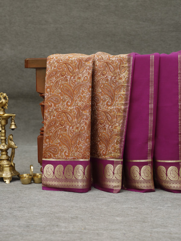 Kalamkari Mysore silk - Brown with Purple