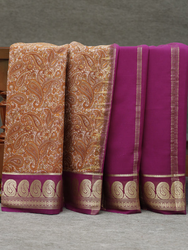Kalamkari Mysore silk - Brown with Purple