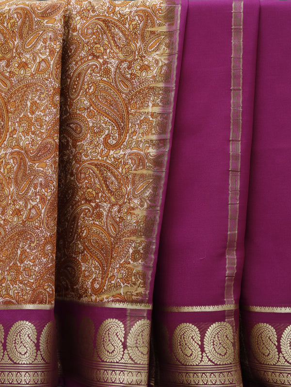 Kalamkari Mysore silk - Brown with Purple