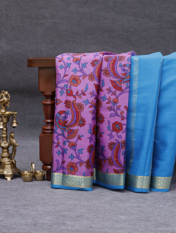 Kalamkari Mysore silk - Lilac with blue