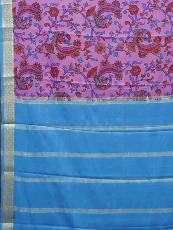 Kalamkari Mysore silk - Lilac with blue