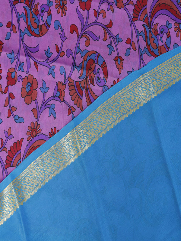 Kalamkari Mysore silk - Lilac with blue